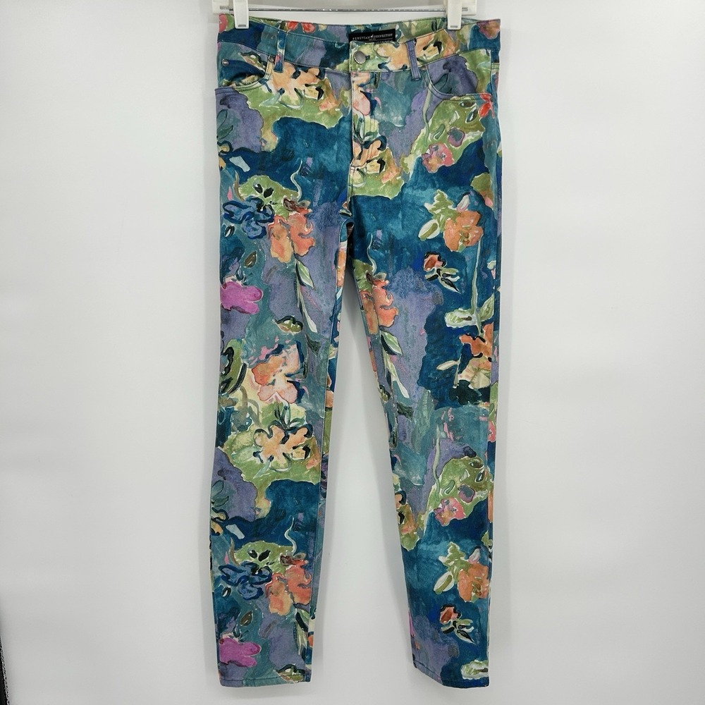Peruvian Connection Womens Watercolor Floral Pants Size 8 Artsy Garden Feminine